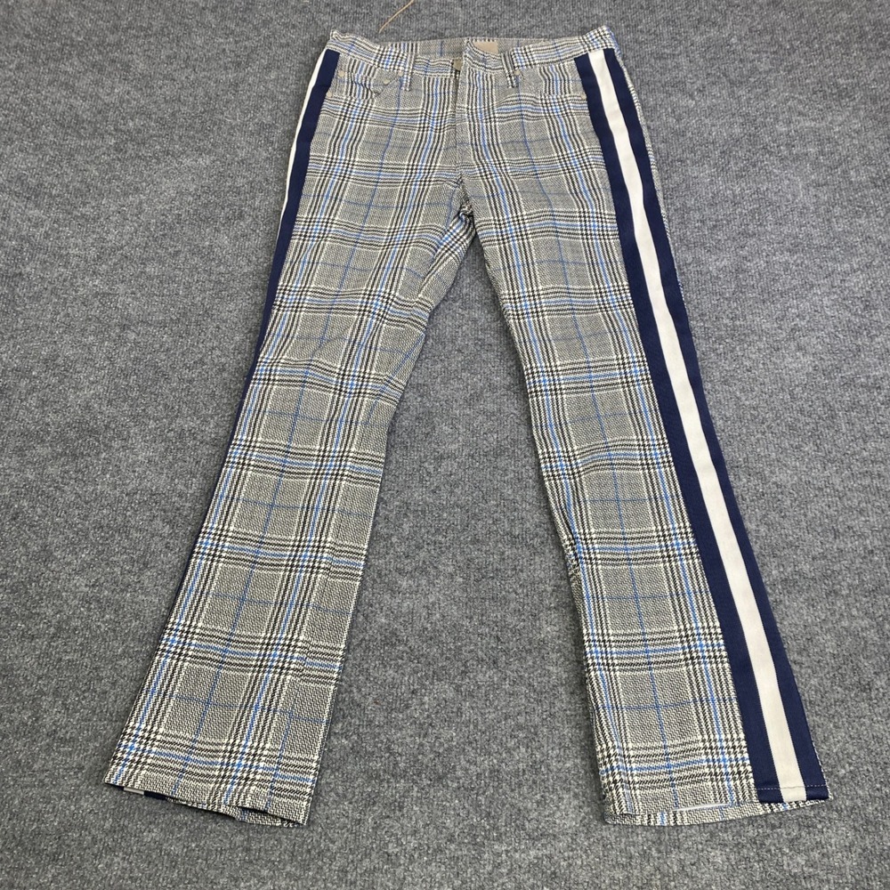 Mother The Insider Ankle Jeans 27 Grey Blue Plaid Side Stripe Flare Pants 701607